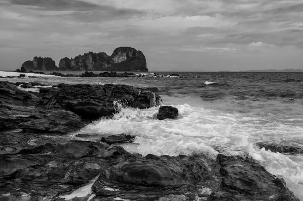 Bamboo island Rocky Seascape B&W Print 100% Australian Made Stretched Canvas Ready to Hang - BW-120