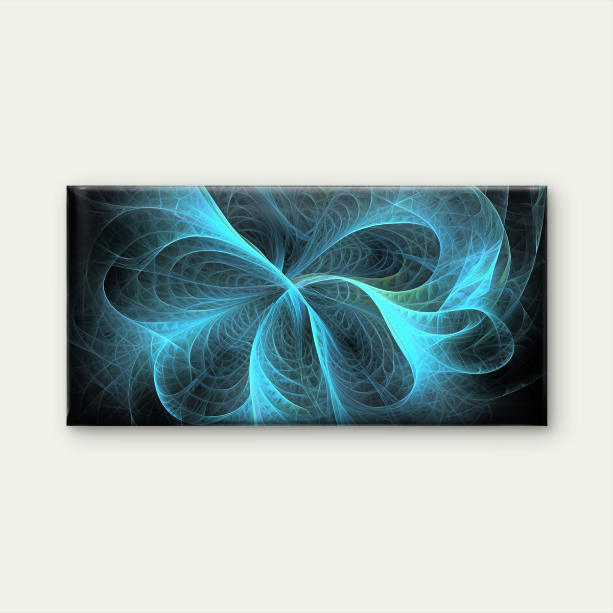 Blue Fractal Energy Wave Wall Art Canvas Office Home Room Framed 80x45cm