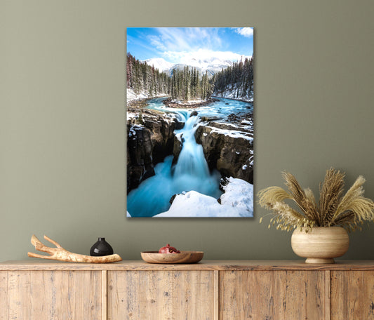 Art Of A Waterfall In Winter Print 100% Australian Made 40x60cm Stretched Canvas Ready to Hang