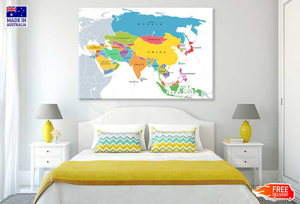 Asia Continent Main Regions Map Print 100% Australian Made Stretched Canvas Ready to Hang - MP-120