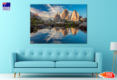 Mountains & Lake with Cloudy Sky Print 100% Australian Made Stretched Canvas Ready to Hang - NT-120