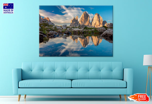 Mountains & Lake with Cloudy Sky Print 100% Australian Made Stretched Canvas Ready to Hang - NT-120