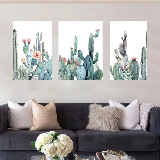 3pcs Green Plant Cactus Neutral Design Metal Print Ready to Hang Art