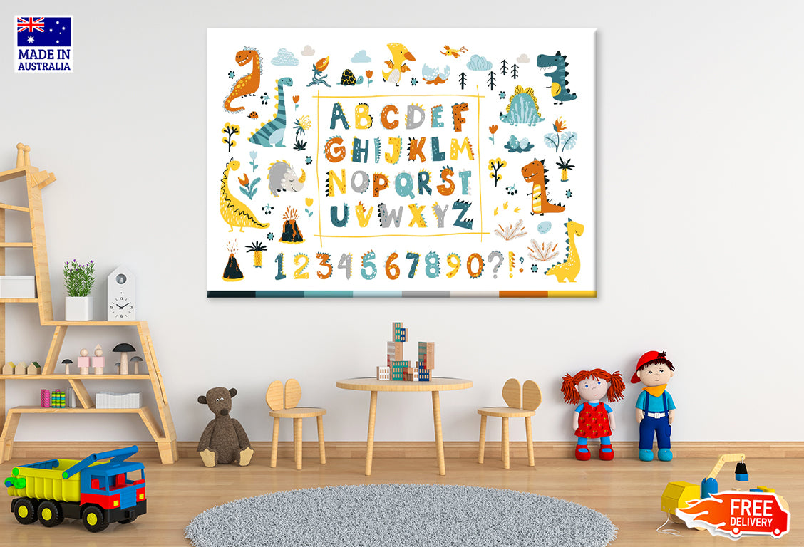 Alphabet with Numbers & Animals Print 100% Australian Made Stretched Canvas Ready to Hang - NK-120