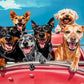 Joyful Pack of Dogs Enjoying a Thrilling Ride Print 100% Australian Made 60x40cm Stretched Canvas Ready to Hang