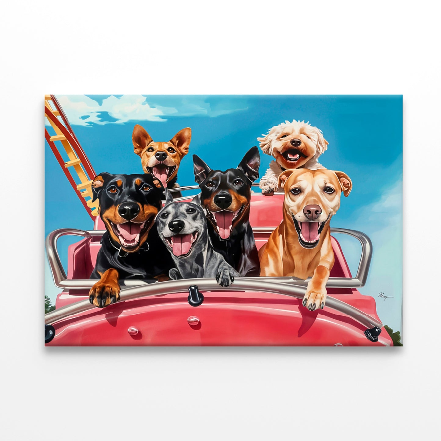 Joyful Pack of Dogs Enjoying a Thrilling Ride Print 100% Australian Made 60x40cm Stretched Canvas Ready to Hang