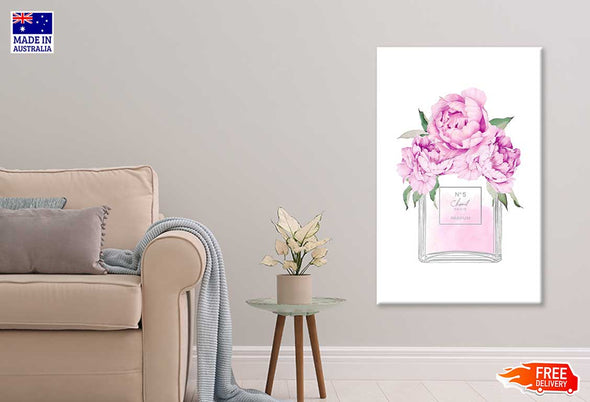 Pink Flowers & Pink Perfume Bottle Fashion Print 100% Australian Made Stretched Canvas Ready to Hang - FS - 151