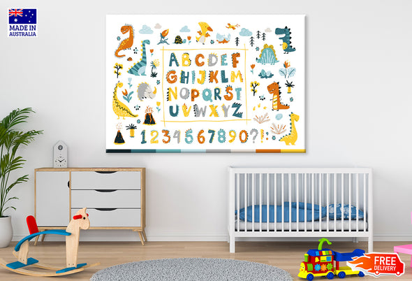 Alphabet with Numbers & Animals Print 100% Australian Made Stretched Canvas Ready to Hang - NK-120