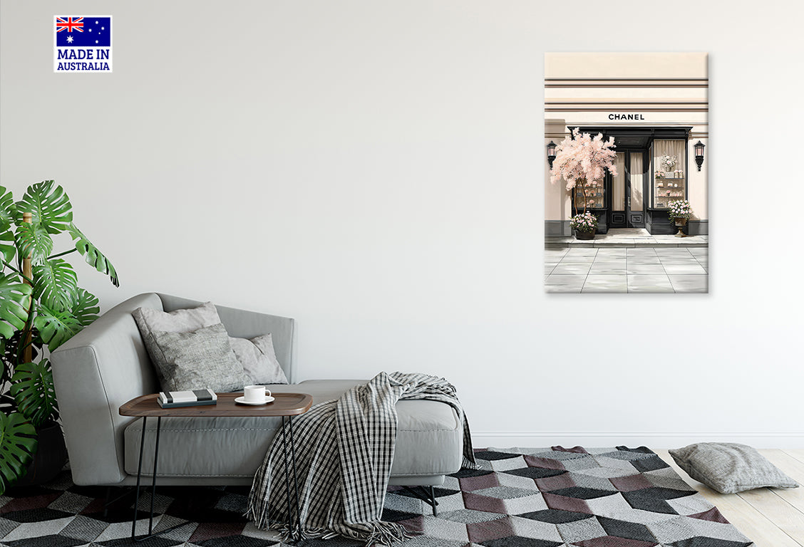 Fashion Store Front with Blossom Tree Print 100% Australian Made 40x60cm Stretched Canvas Ready to Hang