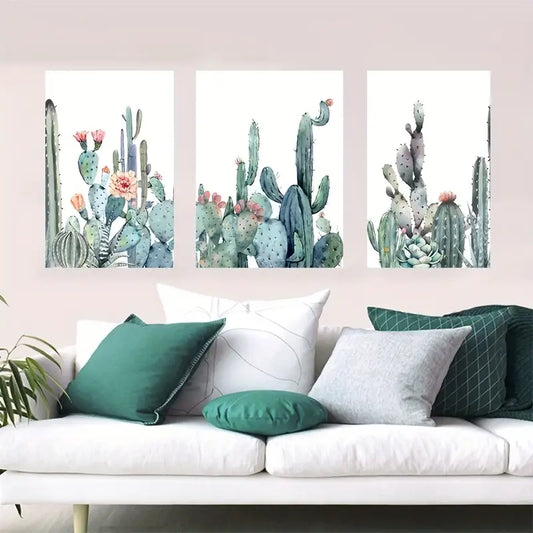 3pcs Green Plant Cactus Neutral Design Metal Print Ready to Hang Art
