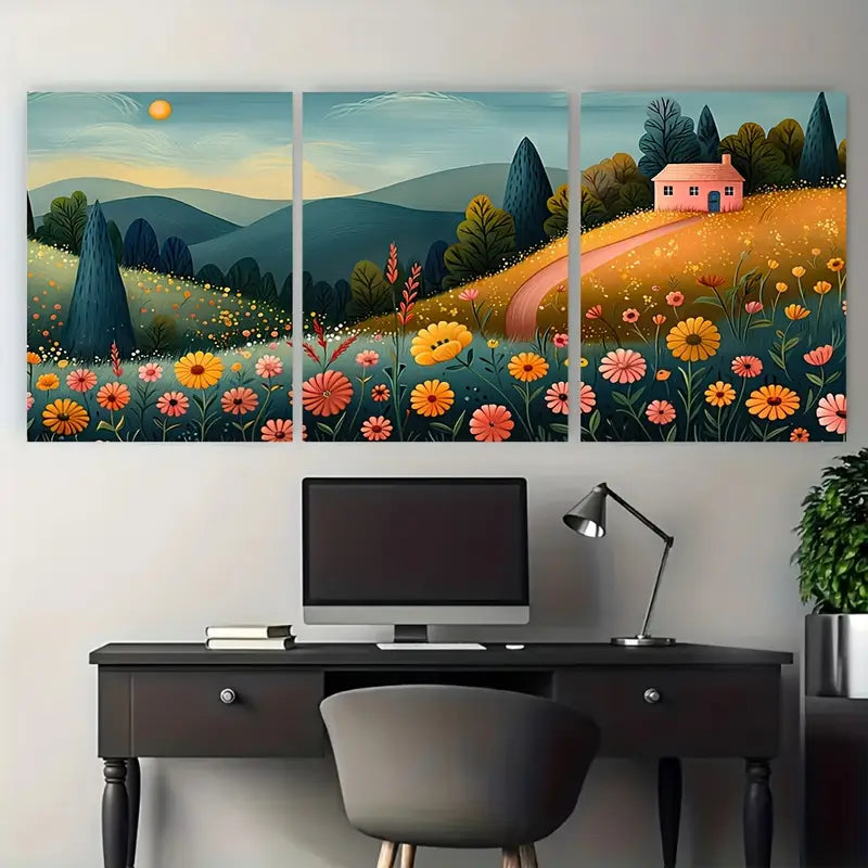 3pcs Cute Colorful Wildflowers Paint Metal Print Ready to Hang Art