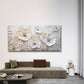 Beige White Floral Wall Art Canvas Office Home Room Framed 80x45cm