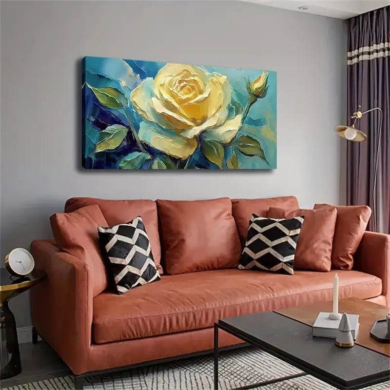 Blooming Yellow Rose Wall Art Canvas Office Home Room Framed 120x60cm