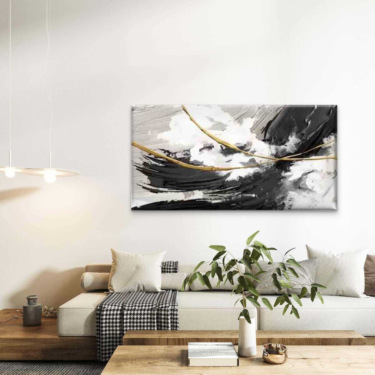 Black, White, And Golden Colors Wall Art Canvas Office Home Room Framed 120x60cm