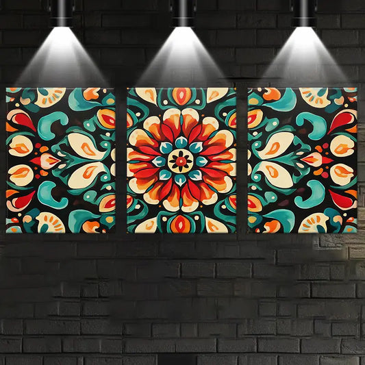 3pcs Charming Mandala Flower Classic Design Metal Print Ready to Hang Art
