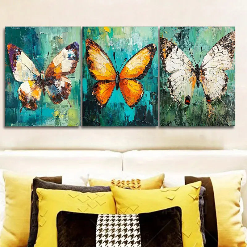 3pcs Butterfly Painting Metal Print Ready to Hang Art