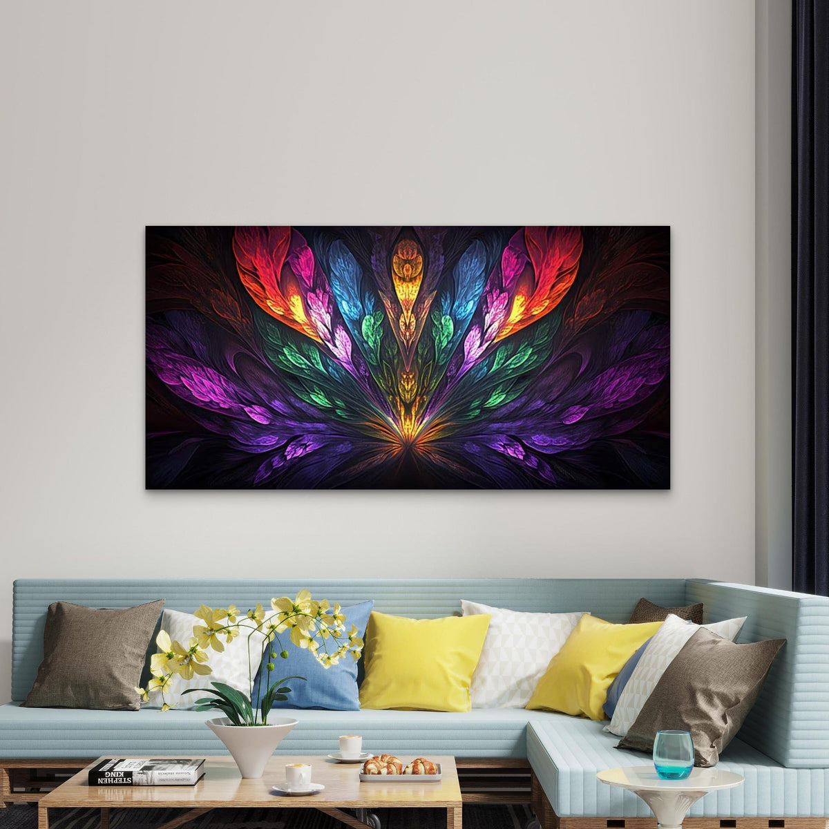 Colorful Abstract Artwork Wall Art Canvas Office Home Room Framed 80x45cm