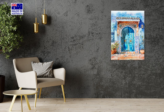 Blue Door with Potted Plants Painting Print 100% Australian Made 40x60cm Stretched Canvas Ready to Hang