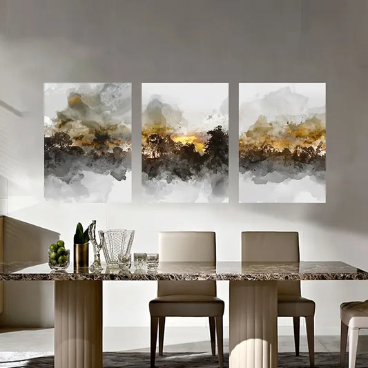 3pcs Abstract Black Oil Paintings Metal Print Ready to Hang Art