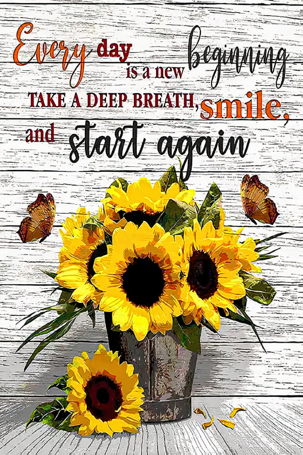 Sunflower Vase with Butterflies Quote Print 100% Australian Made 40x60cm Stretched Canvas Ready to Hang