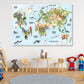 Animals on World Map Illustration Print 100% Australian Made Stretched Canvas Ready to Hang - NK-121