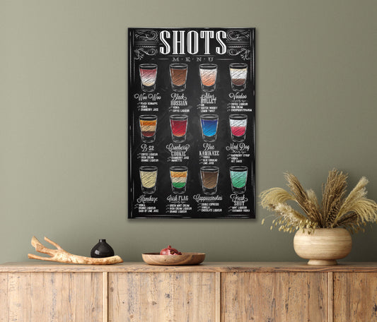 Quench Your Thirst with Chalkboard Menu Filled with Shots Print 100% Australian Made 40x60cm Stretched Canvas Ready to Hang