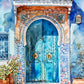 Blue Door with Potted Plants Painting Print 100% Australian Made 40x60cm Stretched Canvas Ready to Hang