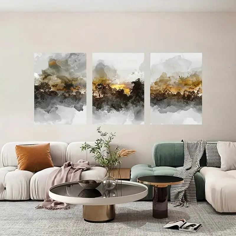3pcs Abstract Black Oil Paintings Metal Print Ready to Hang Art