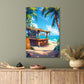 Tropical Bar on The Calm Summer Beach with Palm Trees Print 100% Australian Made 40x60cm Stretched Canvas Ready to Hang