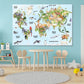 Animals on World Map Illustration Print 100% Australian Made Stretched Canvas Ready to Hang - NK-121