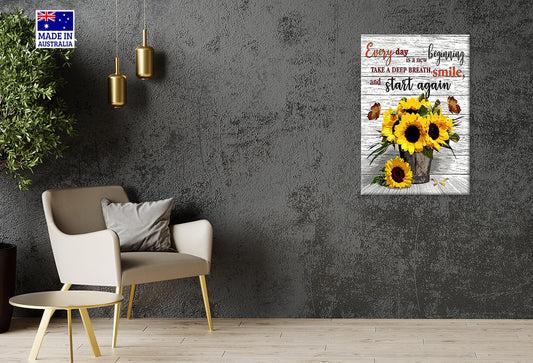 Sunflower Vase with Butterflies Quote Print 100% Australian Made 40x60cm Stretched Canvas Ready to Hang