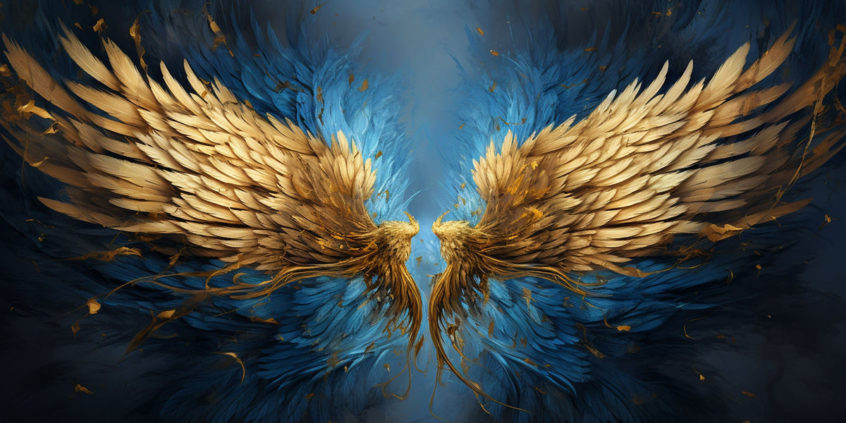 Gold Angel Wings Blue Oil Painting Wall Art Canvas Office Home Room Framed 120x60cm