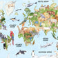 Animals on World Map Illustration Print 100% Australian Made Stretched Canvas Ready to Hang - NK-121