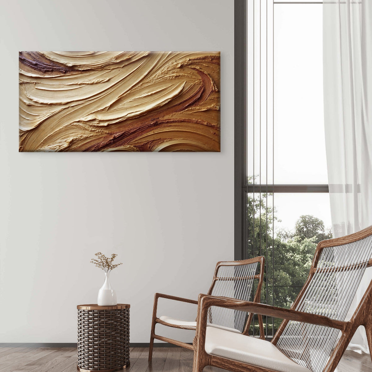 Abstract Neutral Earth Tone Wave Wall Art Canvas Office Home Room Framed 120x60