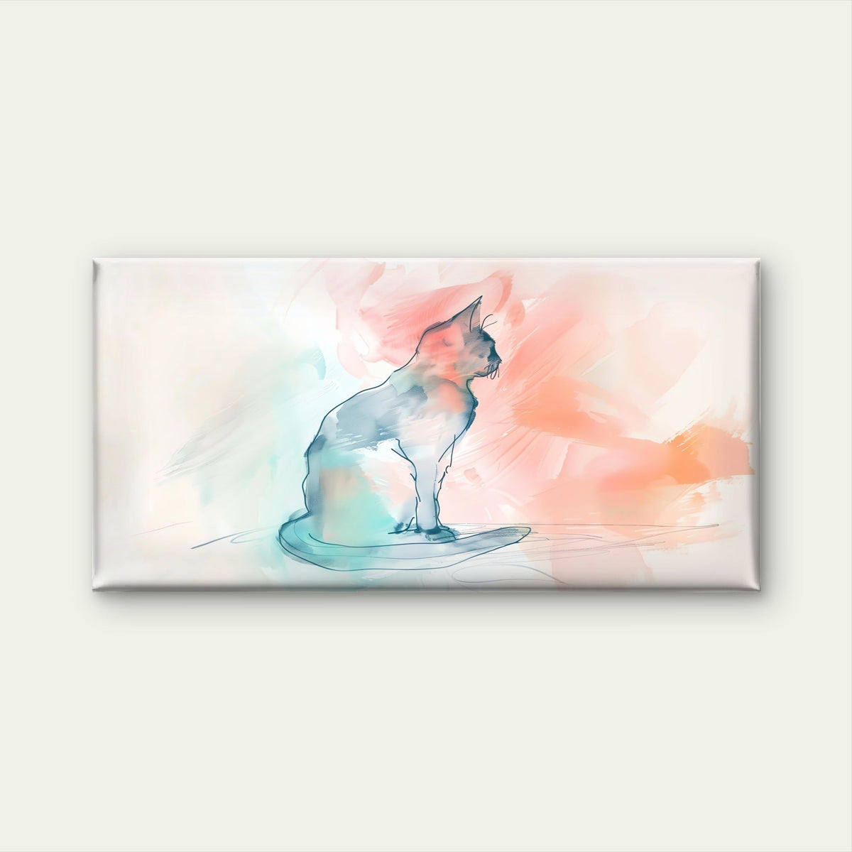 Watercolor Cat Abstract Wall Art Canvas Office Home Room Framed 80x45cm