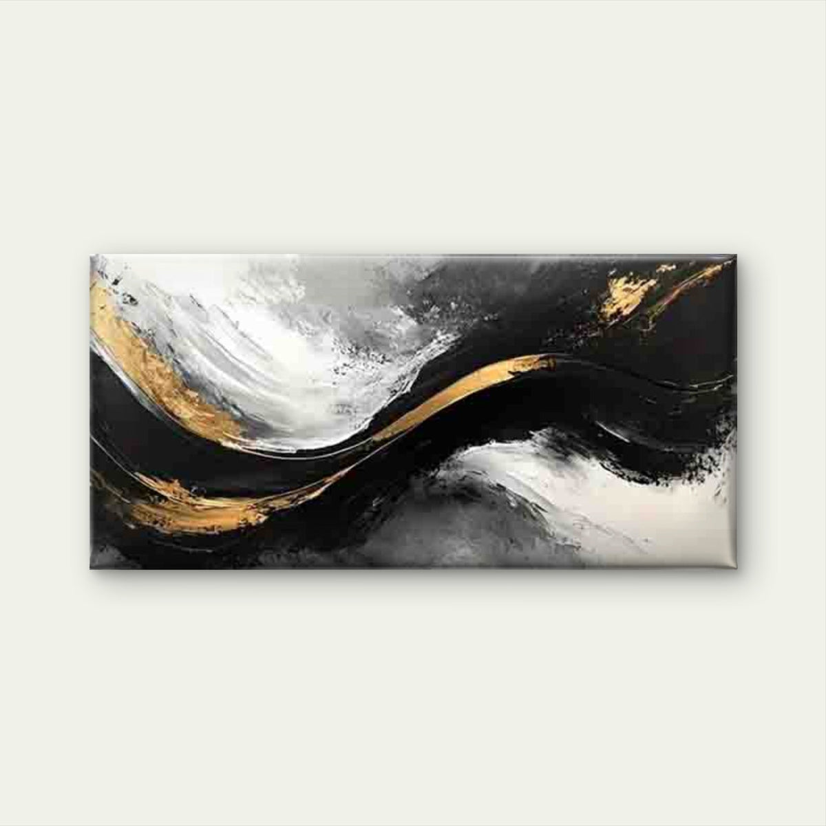 Elegant Abstract Black And Gold Wall Art Canvas Office Home Room Framed 120x60cm