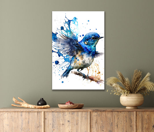 Splash Art Of A Blue Bird Print 100% Australian Made 40x60cm Stretched Canvas Ready to Hang