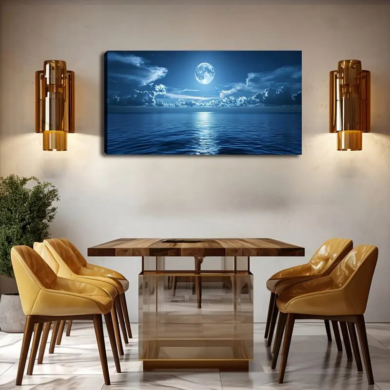 Full Moon Over Vintage Ocean Wall Art Canvas Office Home Room Framed 120x60cm