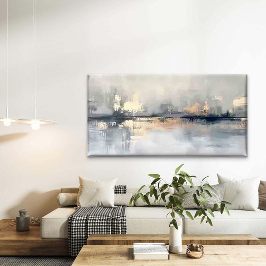 Serene Abstract Landscape Wall Art Canvas Office Home Room Framed 80x45cm