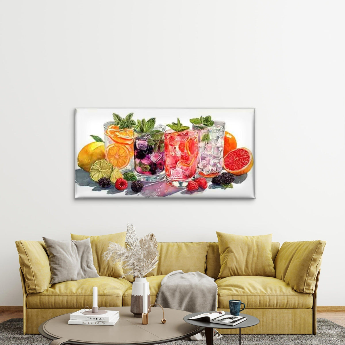 Refreshing Fruity Summer Drinks Wall Art Canvas Office Home Room Framed 120x60cm