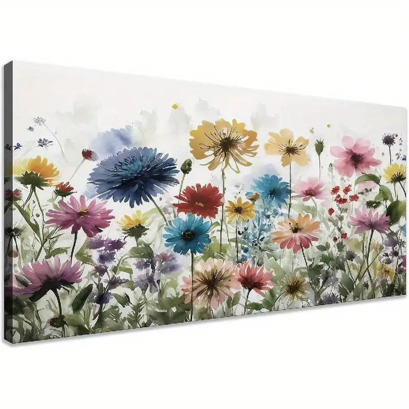 Colourful Flower Wildflowers Wall Art canvas office home room framed 120x60cm