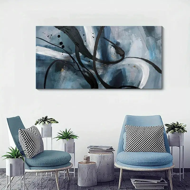 Black And White Graffiti Lines Wall Art canvas office home room framed 120x60cm
