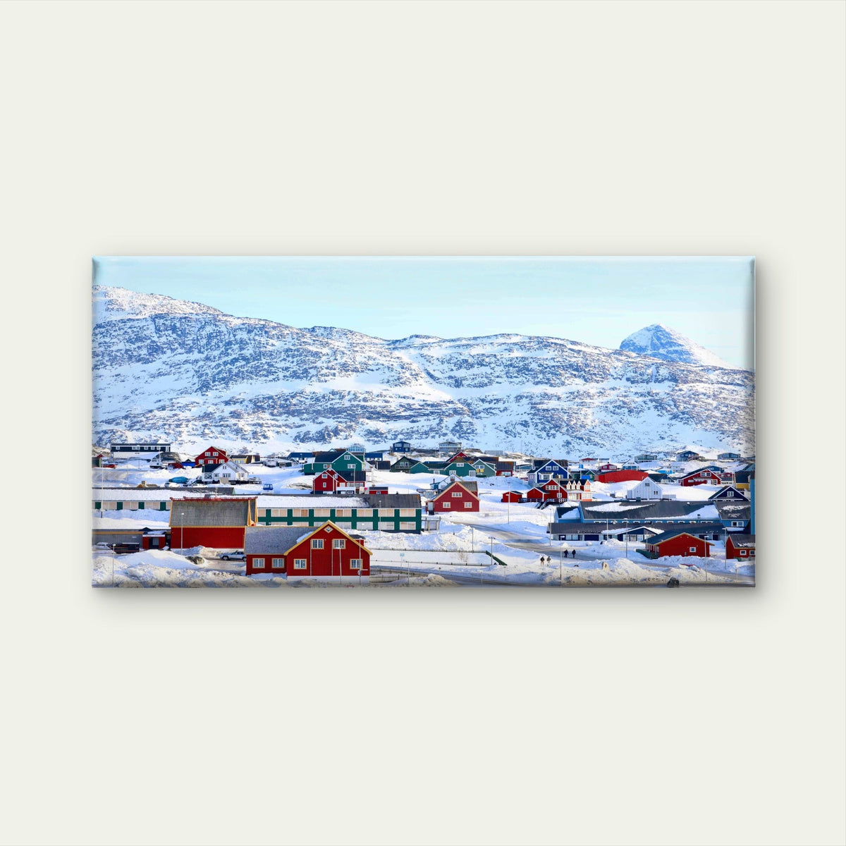 Colorful Houses in Snowy Hills Wall Art Canvas Office Home Room Framed 80x45cm
