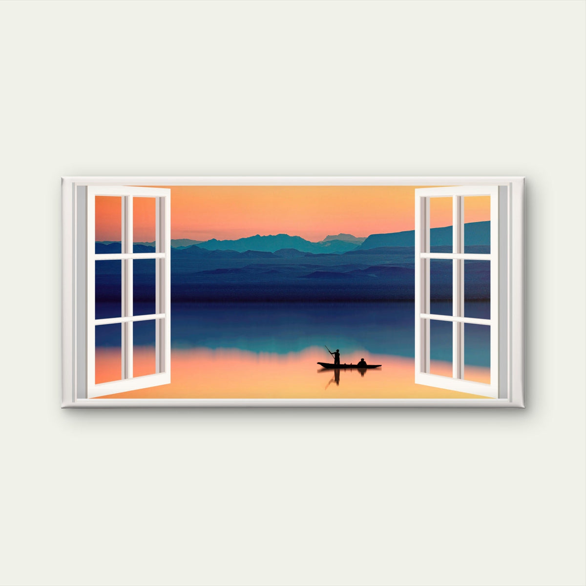 Sunset Lake Boat Silhouette Wall Art Canvas Office Home Room Framed 120x60cm