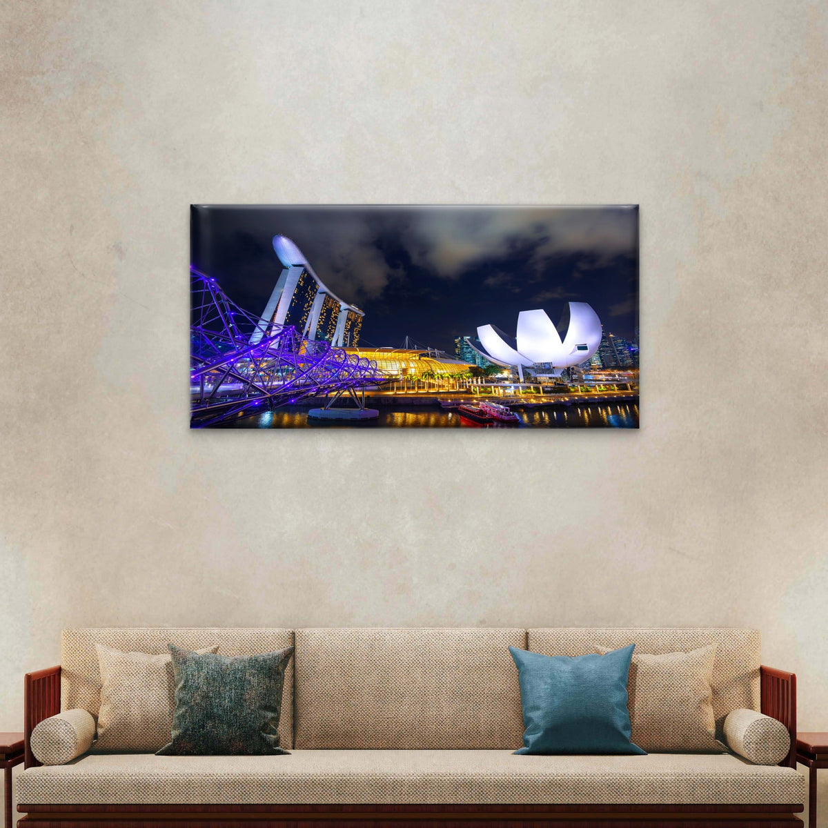 Cityscape Singapore Marina Bay Wall Art Canvas Office Home Room Framed 80x45cm