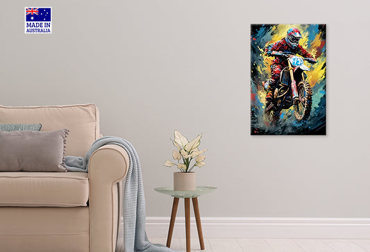 Motocross Rider In Vibrant Action Print 100% Australian Made 40x60cm Stretched Canvas Ready to Hang