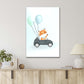 Watercolor Fox Driving a Car Filled with Balloons Paint Print 100% Australian Made 40x60cm Stretched Canvas Ready to Hang