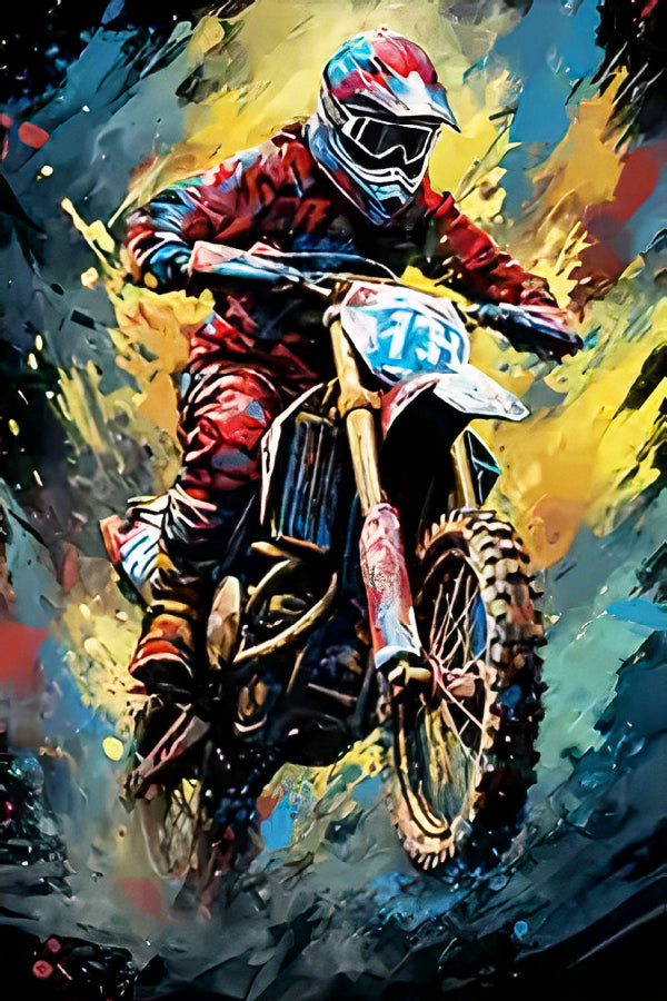 Motocross Rider In Vibrant Action Print 100% Australian Made 40x60cm Stretched Canvas Ready to Hang