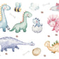 Colorful Dinosaurs Watercolor Painting Print 100% Australian Made Stretched Canvas Ready to Hang - NK-122