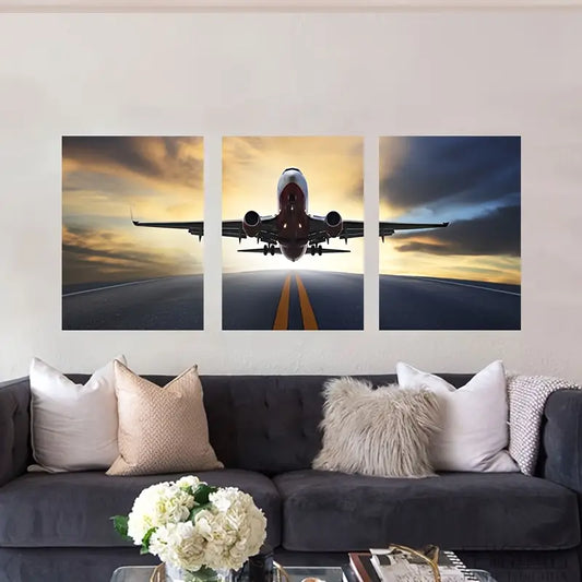 3pcs Vibrant Modern Style Aircraft Metal Print Ready to Hang Art